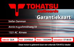 Tohatsu buitenboordmotoren garantiekaart